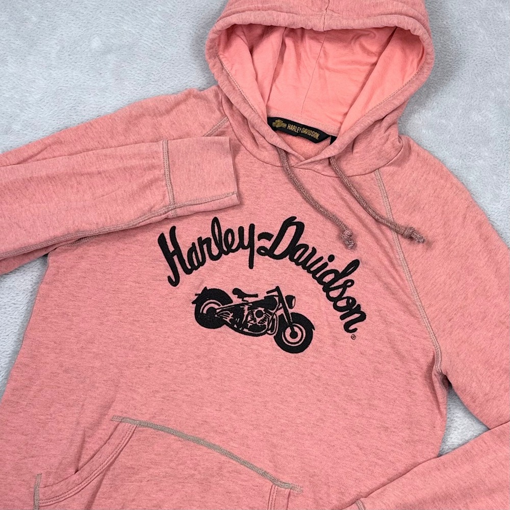 Harley-Davidson Hoodie Women Medium Pink Heather Embroidered Motorcycle Pullover